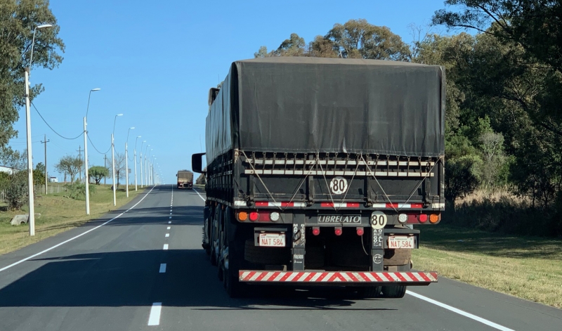 Camiones con carga pesada en ruta no autorizada que une Salto con la represa de Salto Grande
